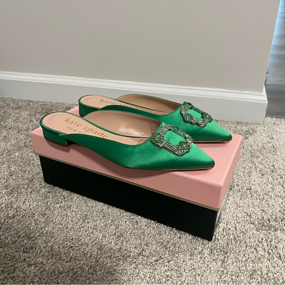 kate spade buckle up slide in green sz 7.5